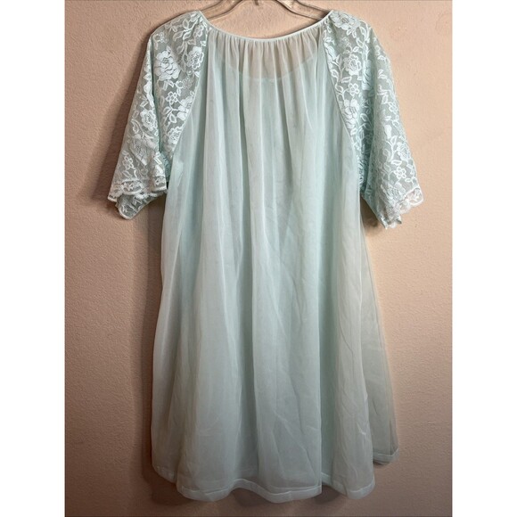 Vintage Lorraine Mint Blue Lace Night Dress And Cardigan 2 Set Size M - Picture 12 of 16